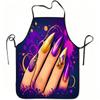1pc Purple Golden Butterfly Nail Art Print Apron, Durable And Easy To Clean, Adjustable Waistband, Polyester Material, for Kitchen Cooking, Gardening,
