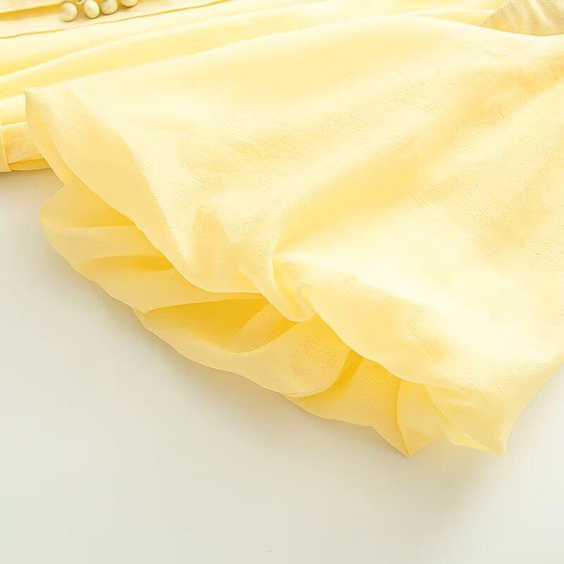 Kaslead New Women clothes Western Style Two-piece Set High Sense Frill Temperament Puff sleeve Dress