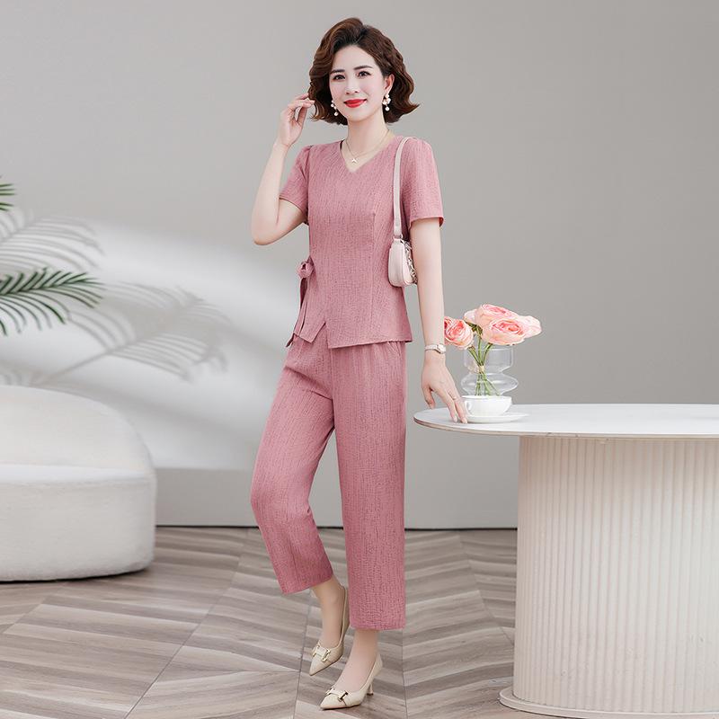 

Summer Women s Elegant Chinese Style Loose Short Sleeve Top Set for Middle-Aged & Elderly XL (for 40-48 kg)