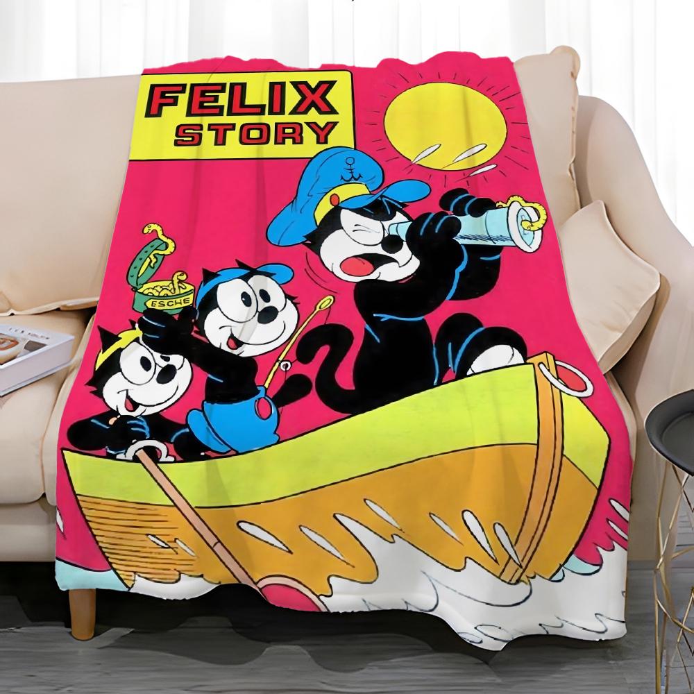 Classic Cartoon Felix the Cat Throw Soft Coral Fleece Blanket 310gsm Fluffy Warm Throw for Sofa Bed Couch Bedroom Decor