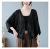 Korean-Style Women's Hollow Lace Batwing Sleeve Cotton Cardigan - Summer Retro Long Sleeve Top