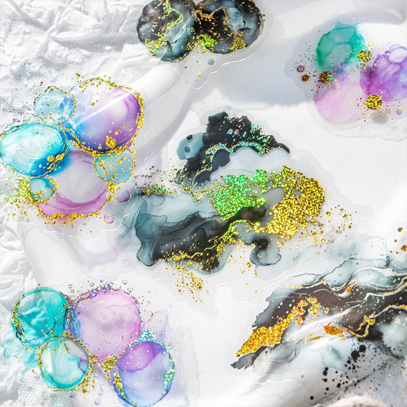 15 Sheets/bag PET Smudge Hot Stamping  Sticker Pack Handbook Material Cut Film Sticker Pack For Note Book Phone Case Decoration