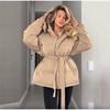 Womens Hooded Down Jacket Slim Fit Warm Shiny Reflective Strap Coat Fall Winter Daily Outdoor Commute