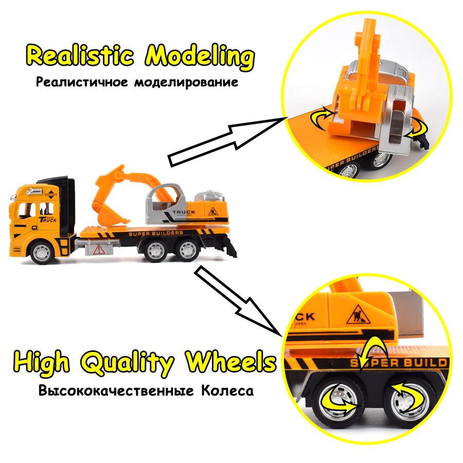 Truck Alloy Diecast Car Model Pull Back Car Toys Carrier Vehicles Construction Excavator Engineering Car Toys for Kids Boys Gift