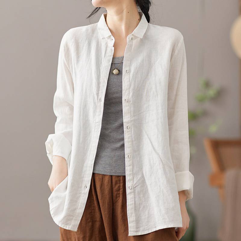 Spring Autumn Button Shirts Casual Turn Down Collar Womens Long Sleeve Blouse