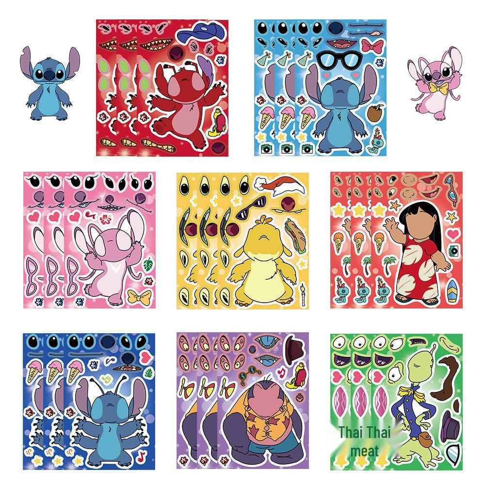

8 Designs Lilo & Stitch Face-Changing Cartoon Stickers - Cute DIY Journal & Phone Decoration, Waterproof