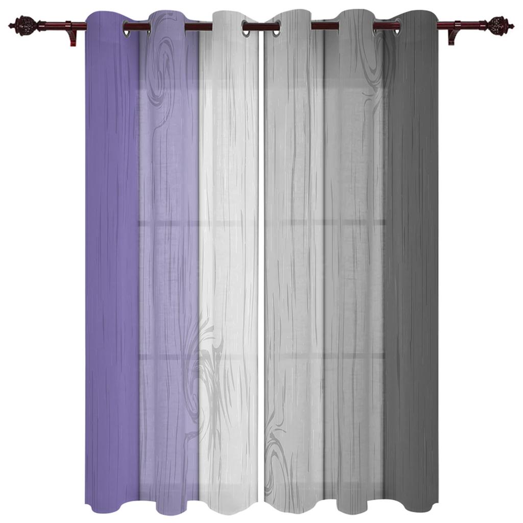 Window Curtains for Living Room Retro Yellow Gray Gradient Wood Grain Curtains for Child Bedroom Kitchen Decor Blinds Drapes