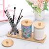 Bamboo Lid Cotton Swab & Makeup Remover Acrylic Storage Box: Includes Cotton Balls, Dental Floss, Round Box