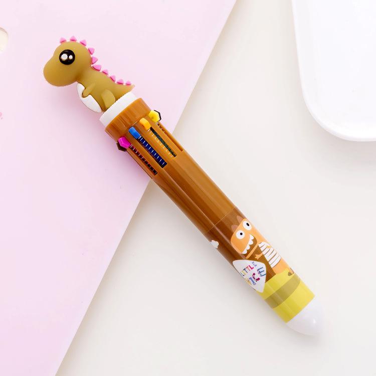 Korean Cartoon Dinosaur & Hippo 10-Color Multifunctional Ballpoint Pen for Students