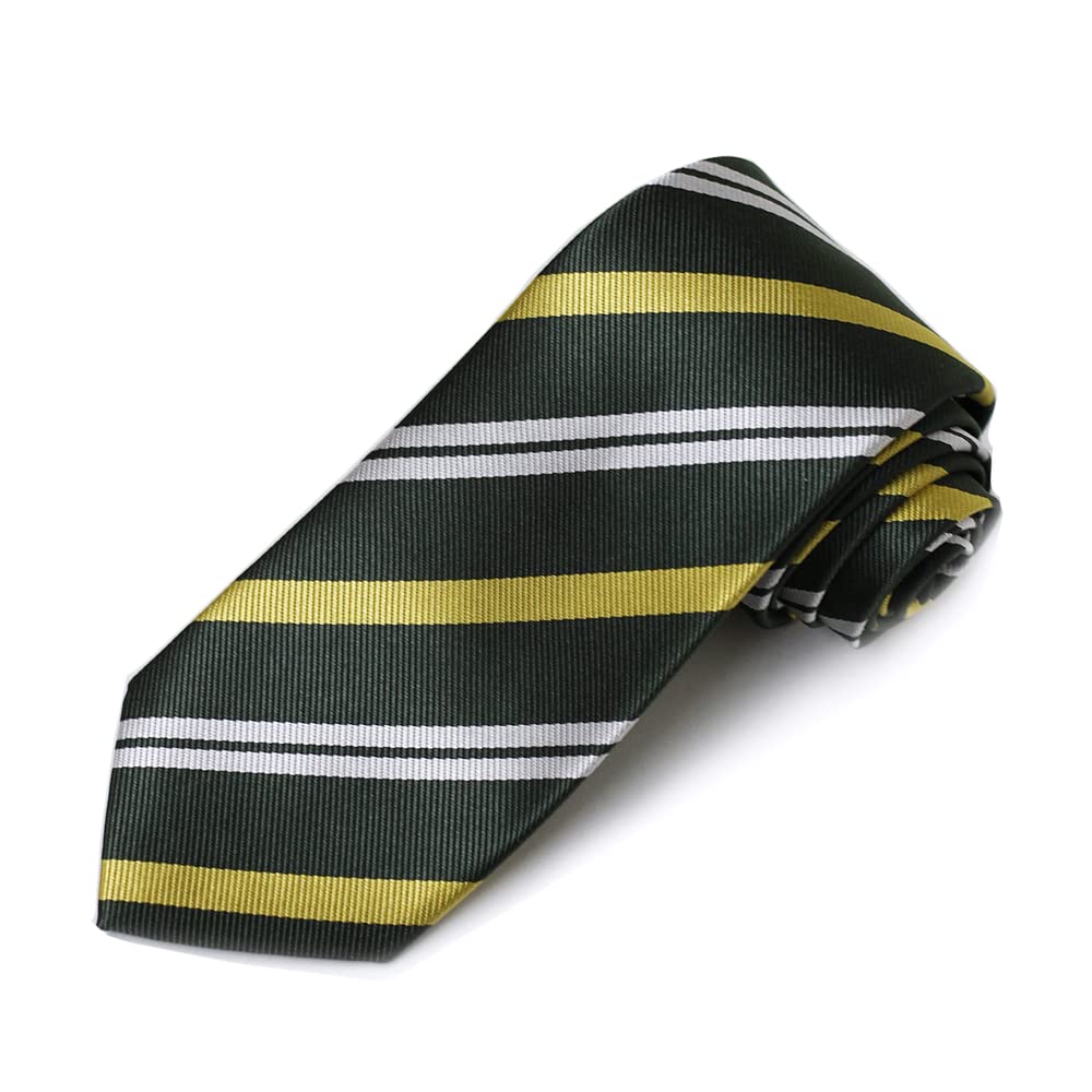 

[OnCoM] Men s Business Necktie, Nishijin-ori Weave, Made in Japan, Green with Yellow and White Stripes, Silk, Valentine s Day Gift, Birthday Present,