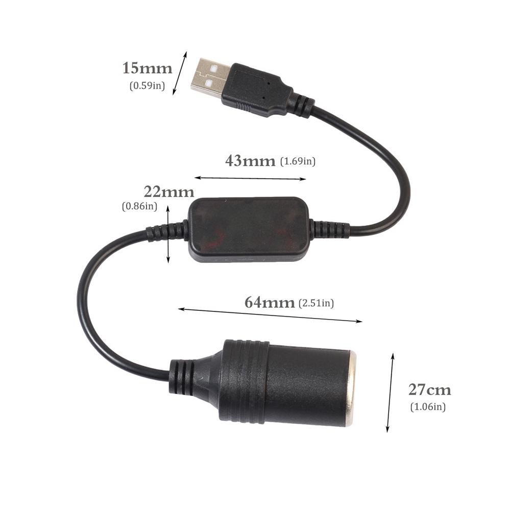 Car 5V To 12V Power Converter Step Up USB Male To Cigarette Lighter Female Adapter Power Cable For Dash Cam Auto Accessories
