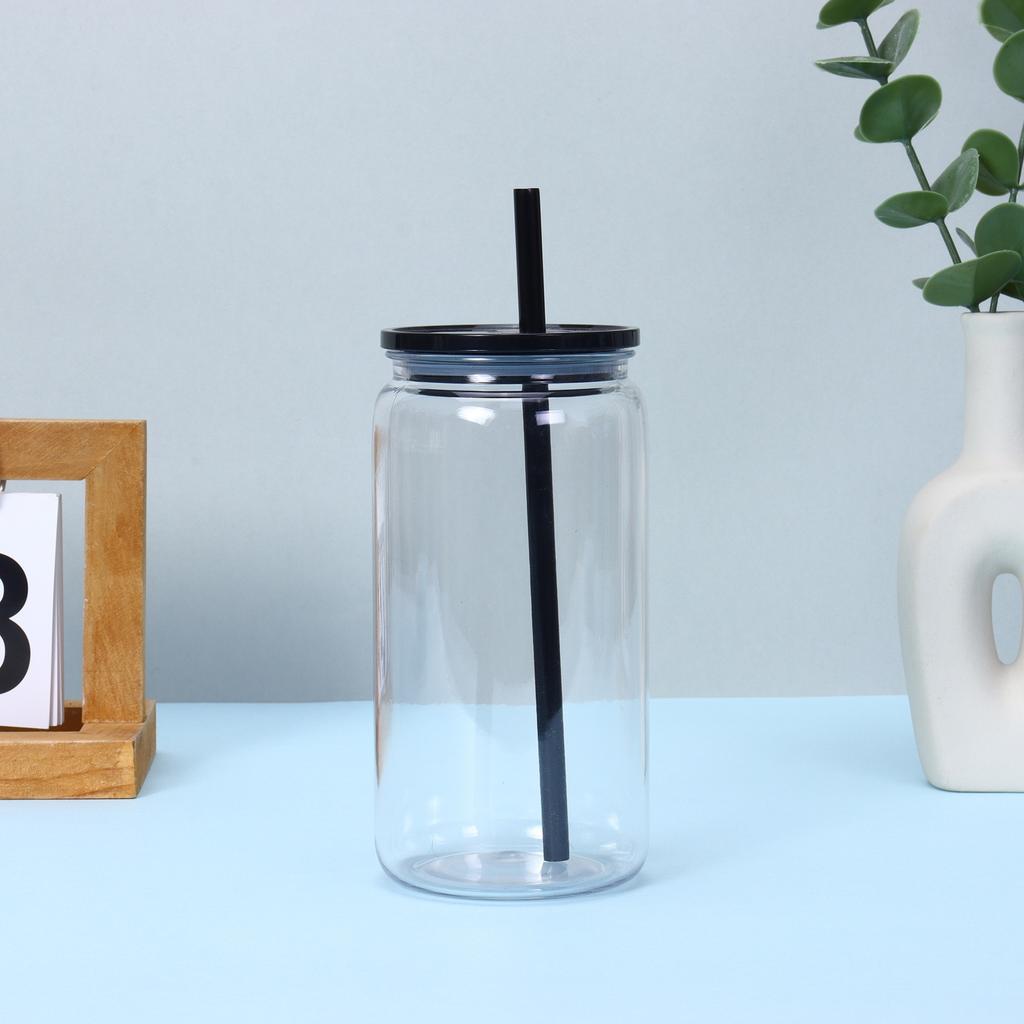 475ml 16oz Transparenter Plastikbecher mit Auslaufsicheren Deckeln Strohhalmen Ersatzdeckeln für Dosenförmige Eiskaffeebecher Niedlicher Tumbler-Becher