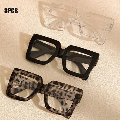 3pcs Fashion Retro Large Frame Square Women Anti Blue Light Glasses Computer Transparent Men Eyewear