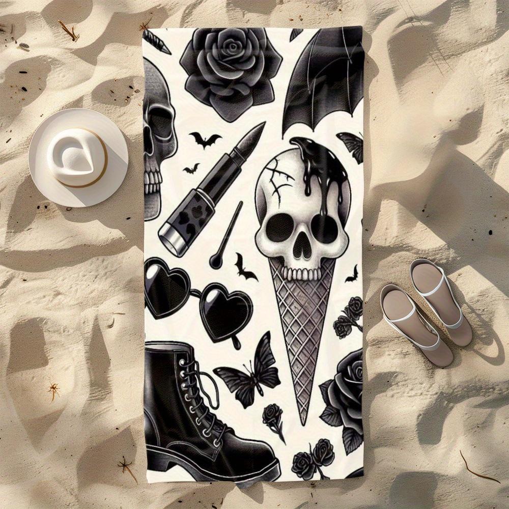 1 Pezzo Asciugamano da Spiaggia Teschio Gotico Stampa Dark Art Tema Horror Asciugatura Rapida Morbido Microfibra Asciugamano da Bagno per Uomo Regalo di Halloween