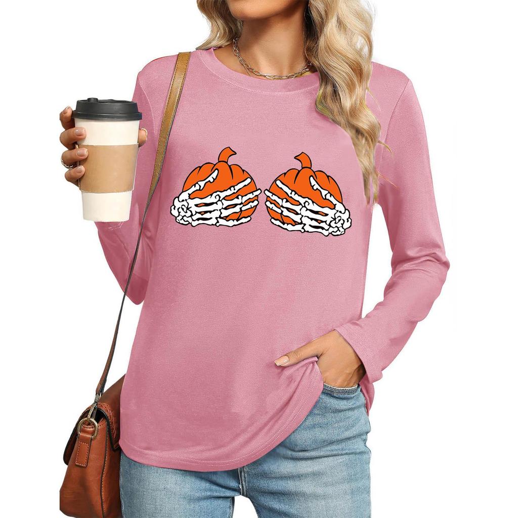 Women's Gothic Halloween Print Long Sleeve Crew Neck Top, 2025 Winter Collection