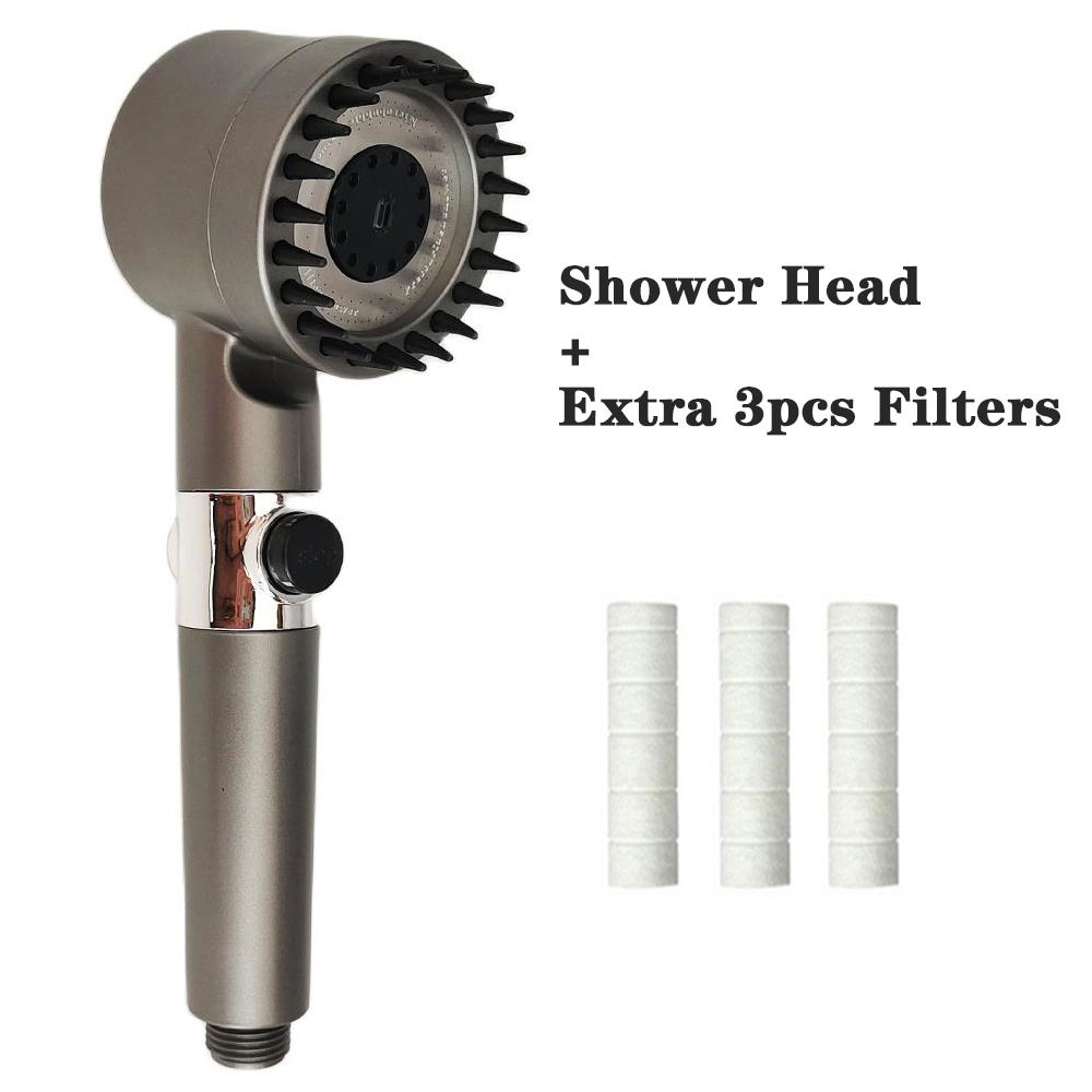 3 Modes High Pressure Shower Head Filter Massage Spa Pressurized Shower Set with Hose Rainfall Spray Nozzle Bathroom Accessories