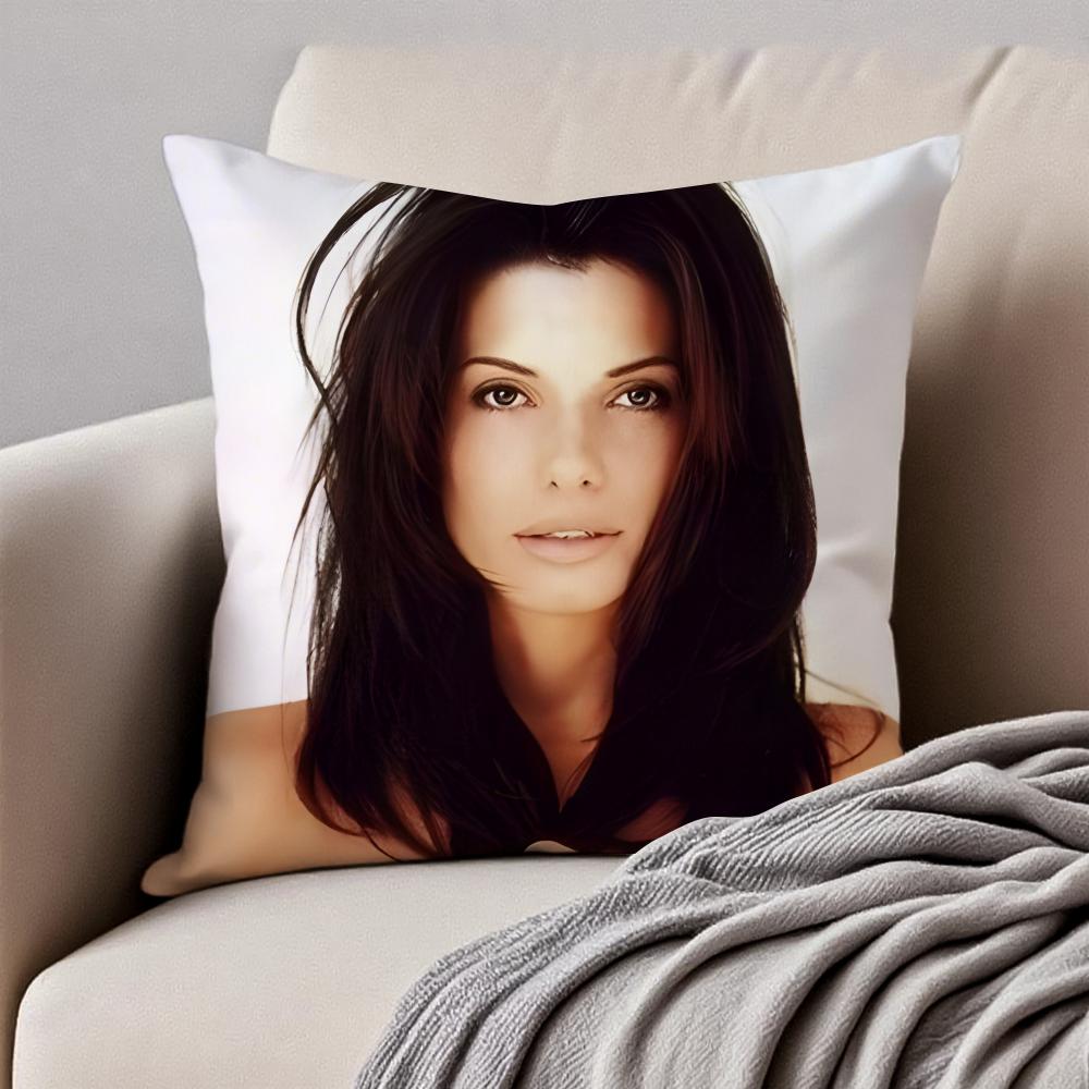 SSandra Bullock Cushion Cover Pillowcase Antidustmite Invisible Zipper Short Plush Sofa Cushion