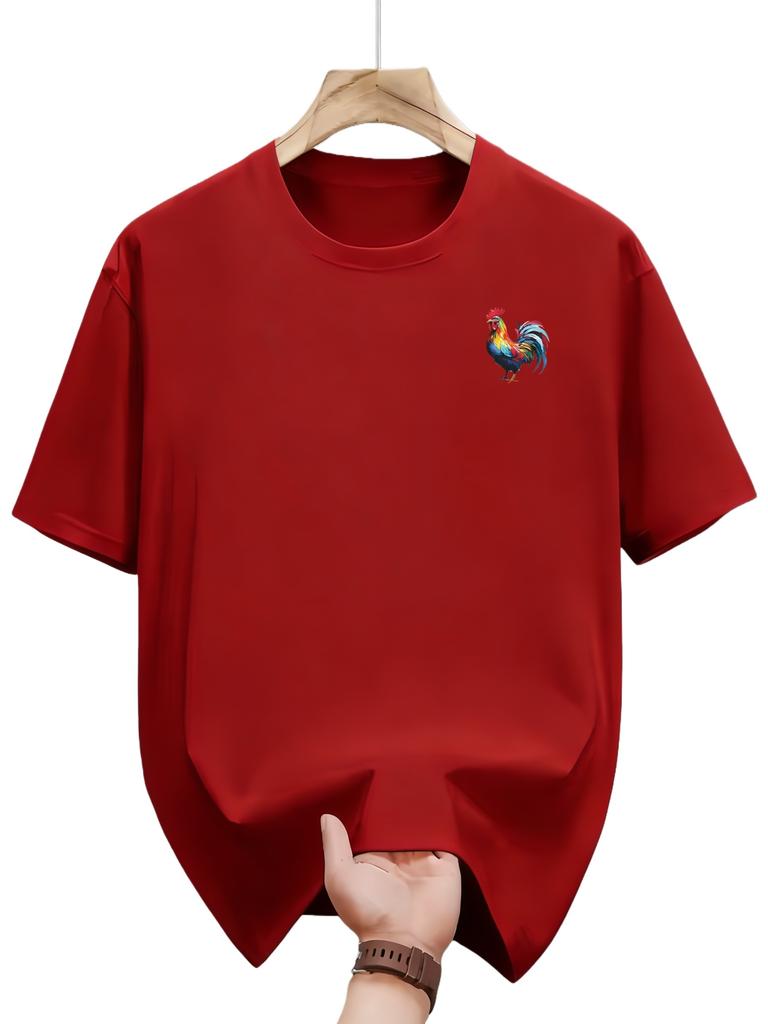 Mens summer fashion casual loose sporty bright rooster print roundneck shortsleeved Tshirt top