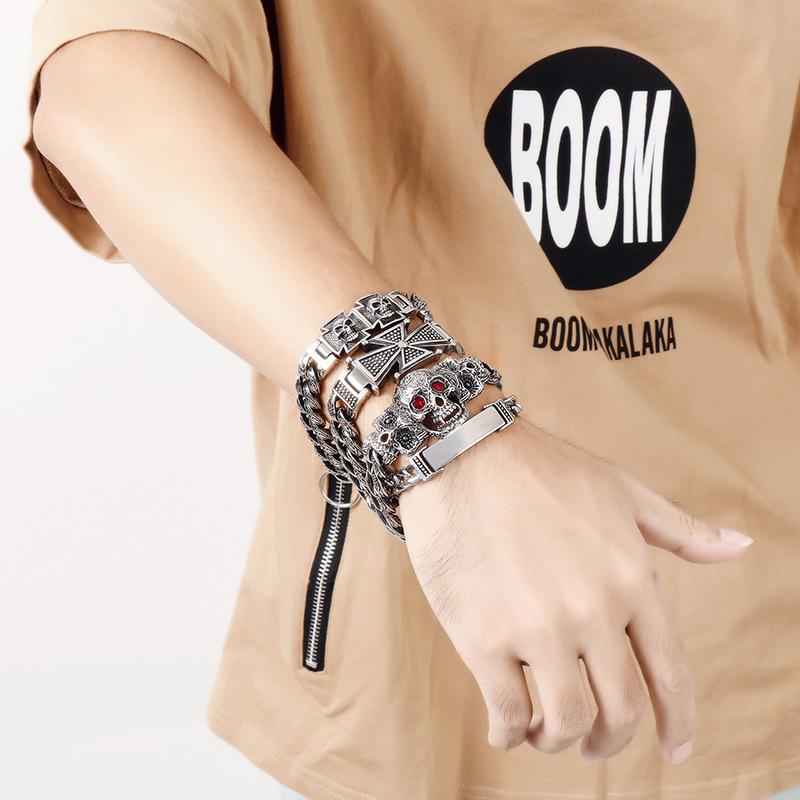 23mm Heavy Punk Retro Black Curb Cuban Chain Bracelet Men Women Hiphop Stainless Steel Biker Bike Pattern Cross Bangle Jewelry