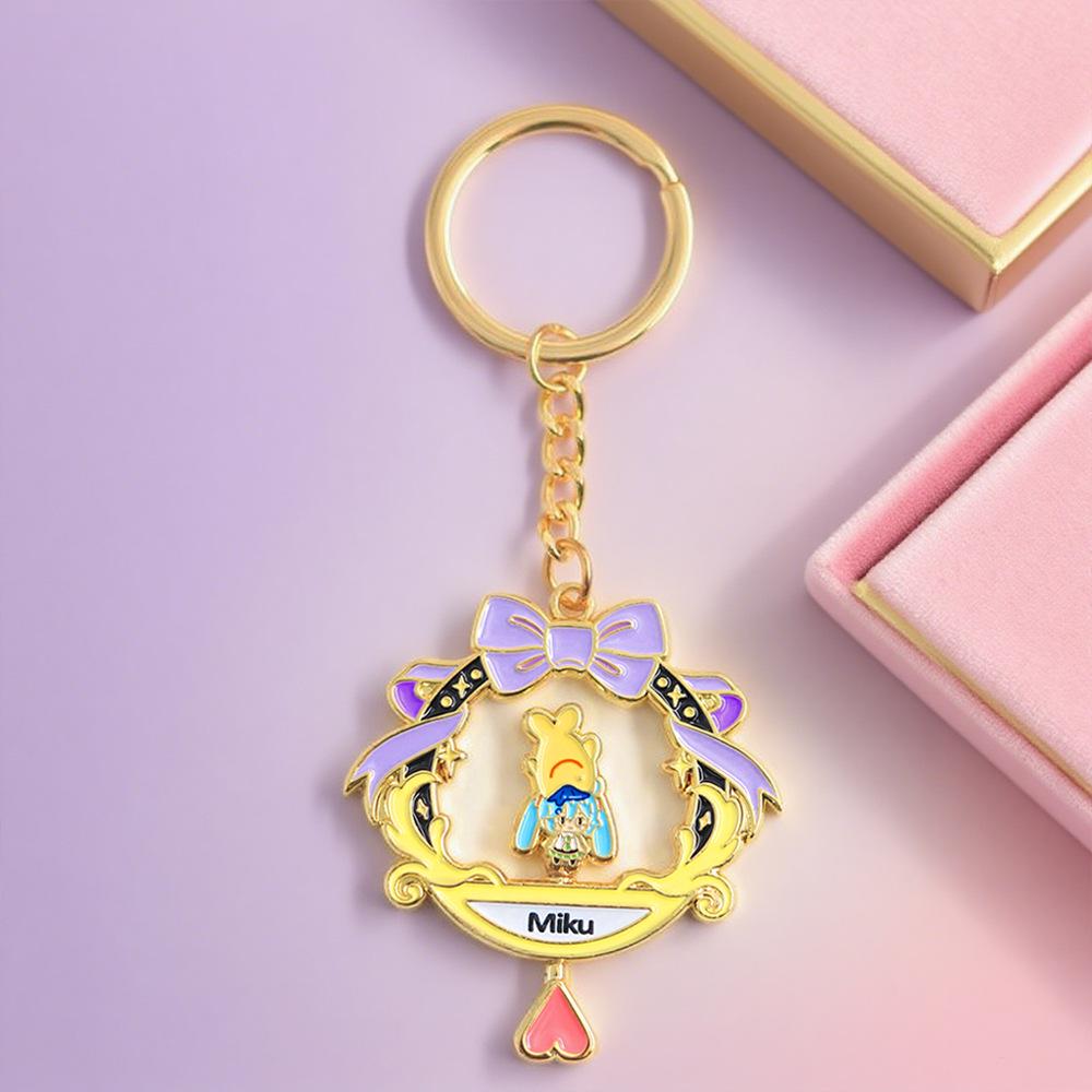Rotating Enamel Keychain: Virtual Idol & Yellow Fish Robot Singer Pendant