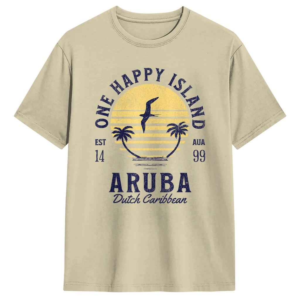 Aruba One Happy Island Souvenir TShirt Summer Cotton T Shirts For Unisex Casual Tshirt Short Sleeves YK Funny Top Tees