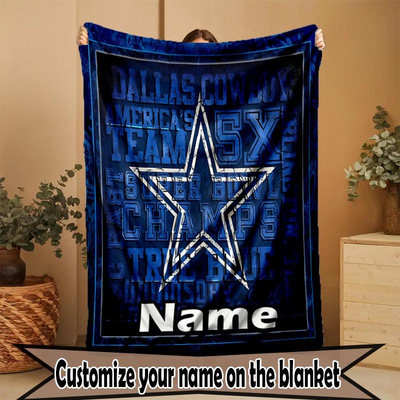 Custom Name Personalized Dallas Cowboys Print Blanket, Home Decor, Bedroom, Sofa, Camping, Couch, Gifts for Birthday ChristmasEnthusiasts