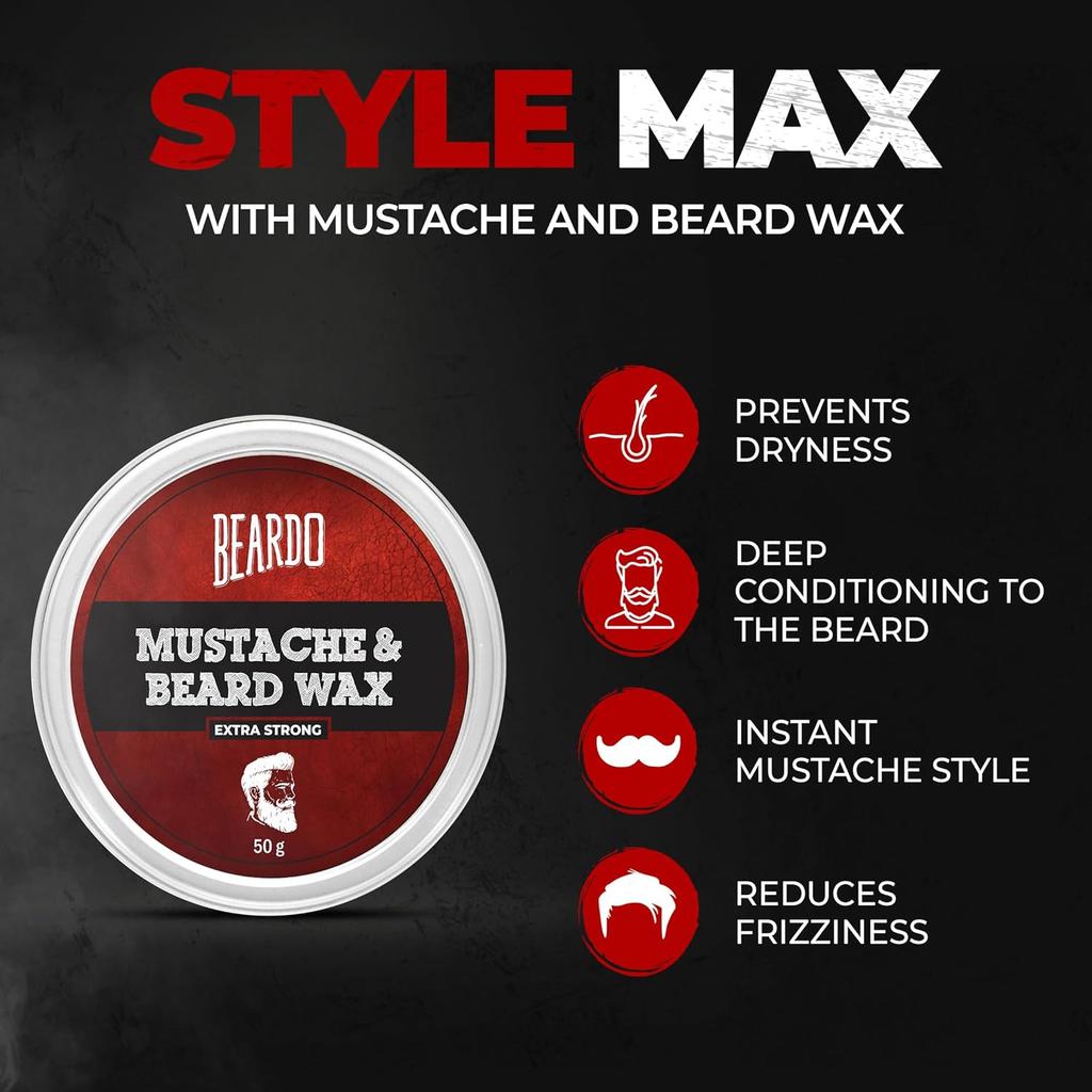 Beardo Grooming Kit For Men Beard Wash Beard Oil Mustache Wax Hydrating Styling Non Sticky Beard Care Combo Pack Of 3