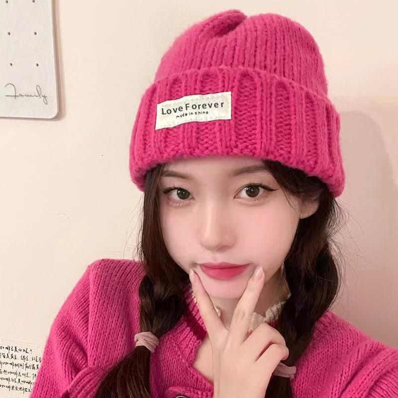 Korean Style Brand Letter Patch Wool Hat for Women Autumn and Winter Japanese Versatile Warm Knitted Hat Couple Student Pullover Hat