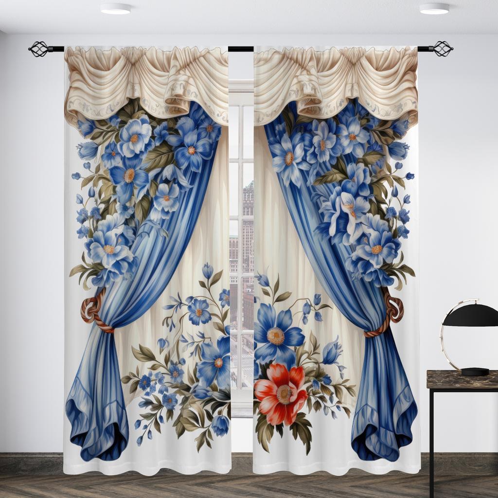 Gorgeous European Printed Curtains Study Room Kitchen Area Living Area Dorm Room Rod Pocket Window Drapes Bed Room Accesso
