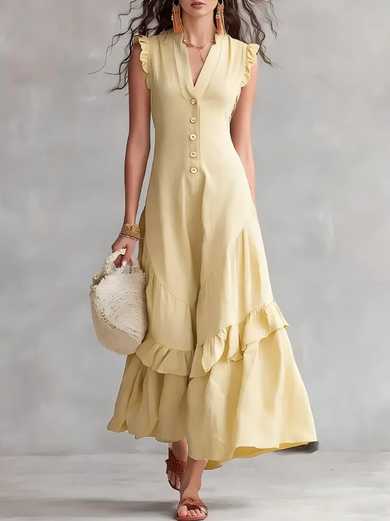 New Summer Arrival Elegant and Minimalist Asymmetrical Cotton-Linen Sleeveless Dress for Women