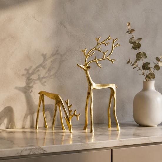 Indoor Festive Ornaments Christmas Reindeer Statue, Small Deer Sculpture Figurine, Modern Elegant Office Desk Decorations Holiday Decor for Tabletop,