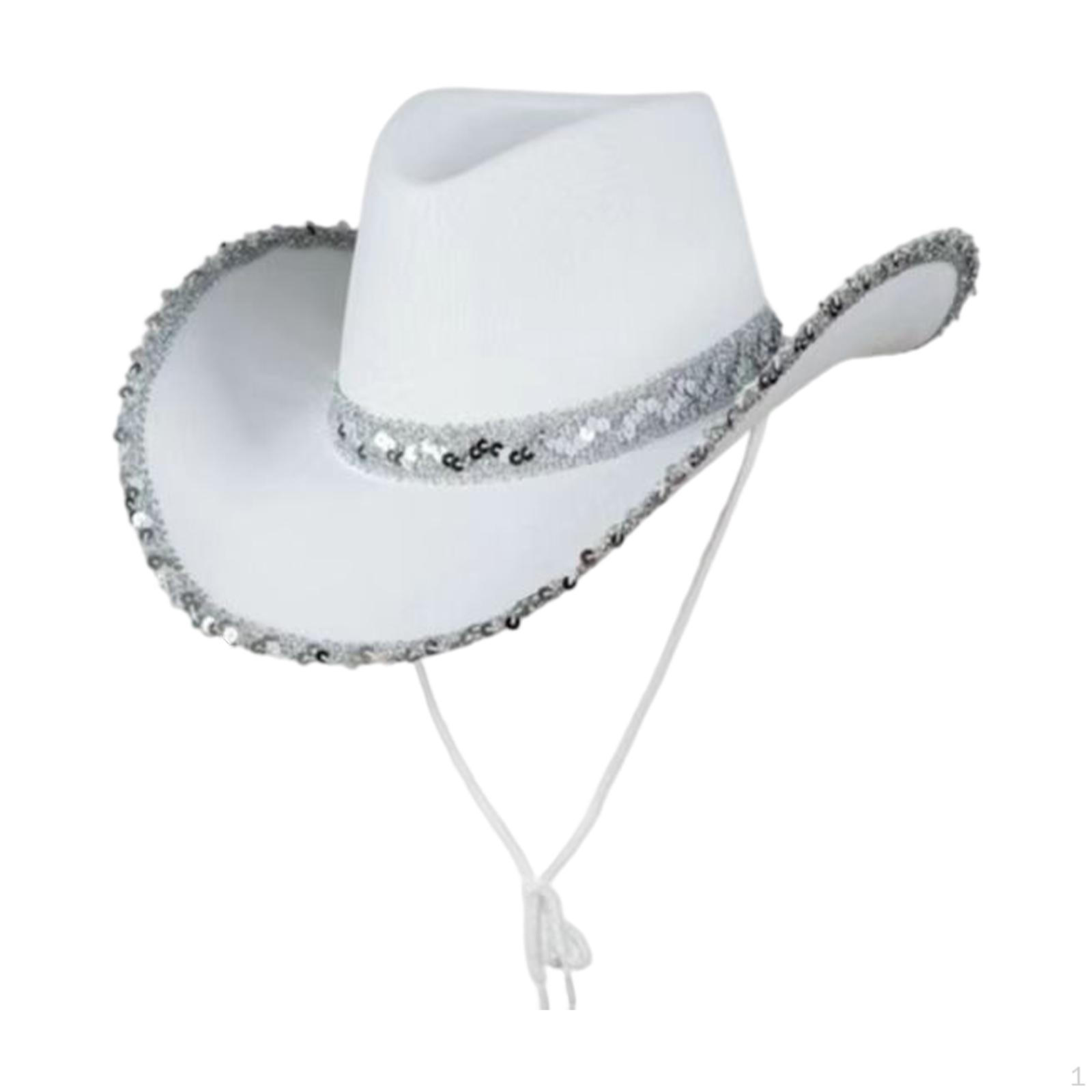 

Western Style Women Cowboy Hat Sequin Edge Cowgirl Hats for Bridal Shower Engagement Party Costumes білий