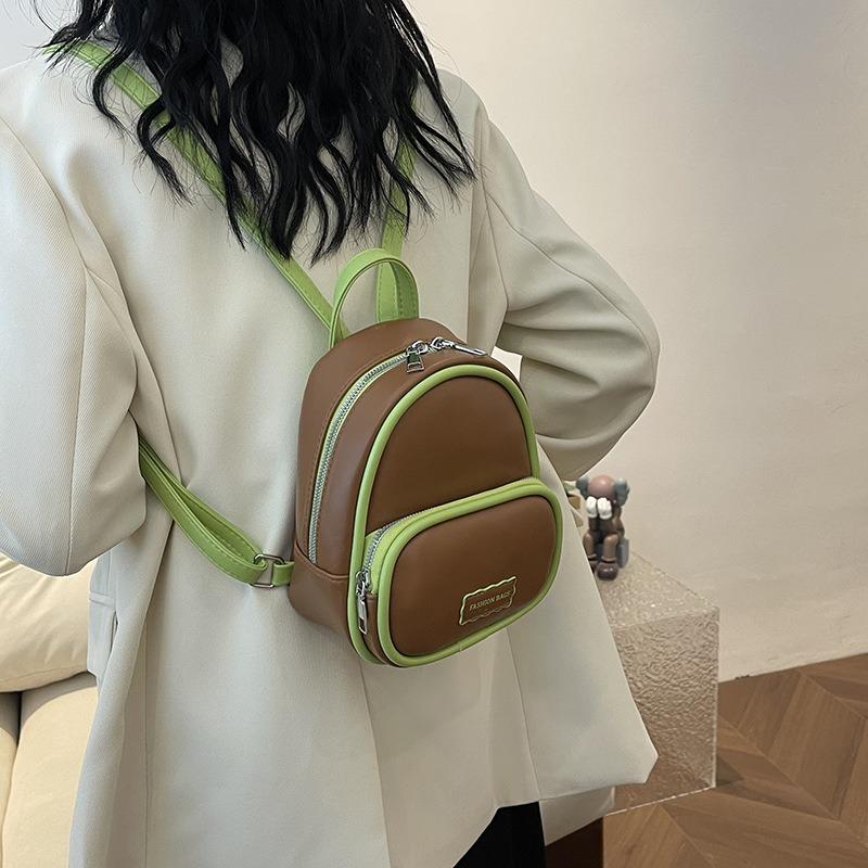 Fashion niche bag women's new contrasting color small backpack portable retro lightweight college style backpack