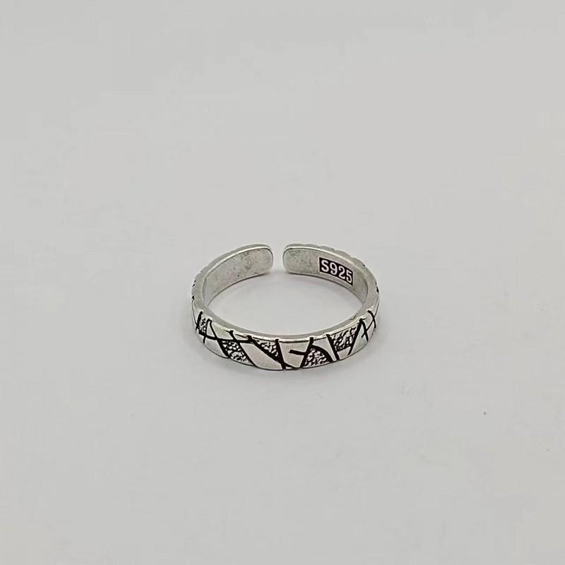 Adjustable Sterling Geometric Rhombus Ring Set Couples Vintage Retro Unisex Handmade Jewelry