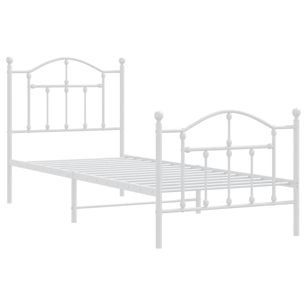 Metal Bed Frame with Headboard and Footboard White 90x200 cm