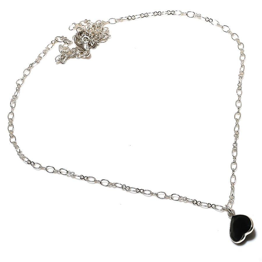Black Spinel Gemstone Handmade 925 Sterling Silver Jewelry Necklace 20" GK-3474