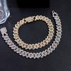 Mens Cuban Bracelet  Necklace Full Diamond-Rhombus Design -Golden and silver colors Luxurious Sparkling Jewelry for Him