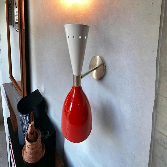 Red and White Mid-Century Modern Wall Sconces Brass Double Cone Vanity Wall Lamp Home Office Modern Room Decor Fixture