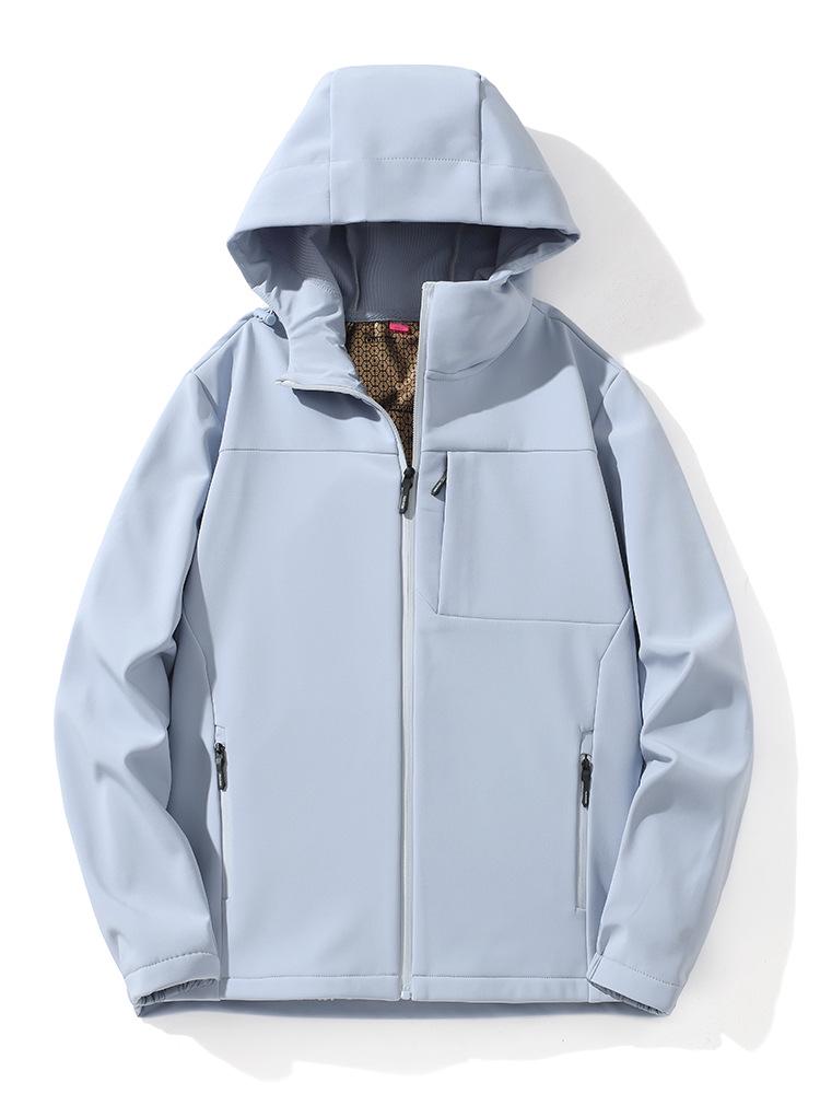 Women's & Men's Outdoor Windproof Waterproof Softshell Jacket - Hooded, Solid Color, Ideal for Mountaineering & Fishing, Custom Logo Available