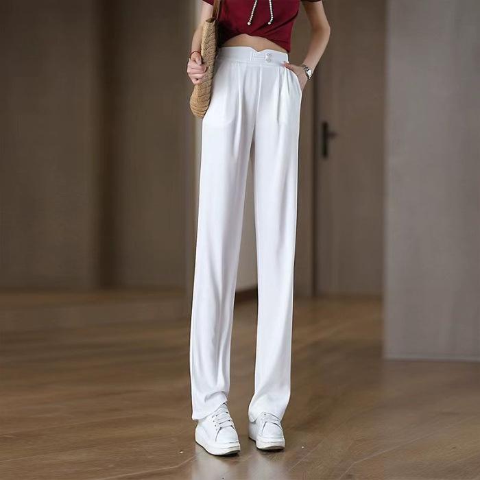 2025 Summer Women's High Waist Ice Silk Straight Leg Pants: Slimming, Tall, Versatile, and Cool