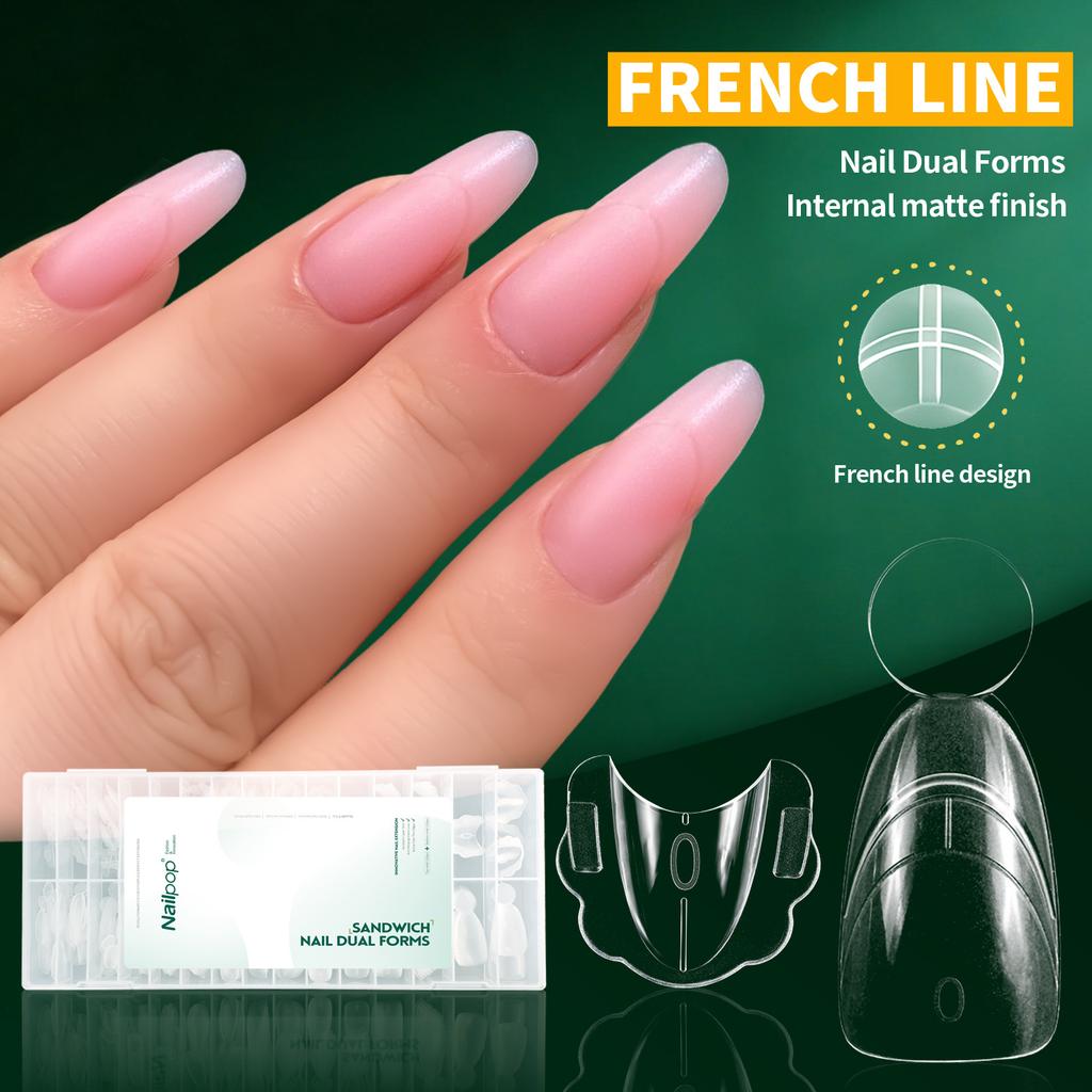 French Manicure Extension Mold Frosted Inner Layer/glossy Outer Layer Paint-free Snap-on Design Built-in C-shaped Curve Professional Nail Shaping Tool