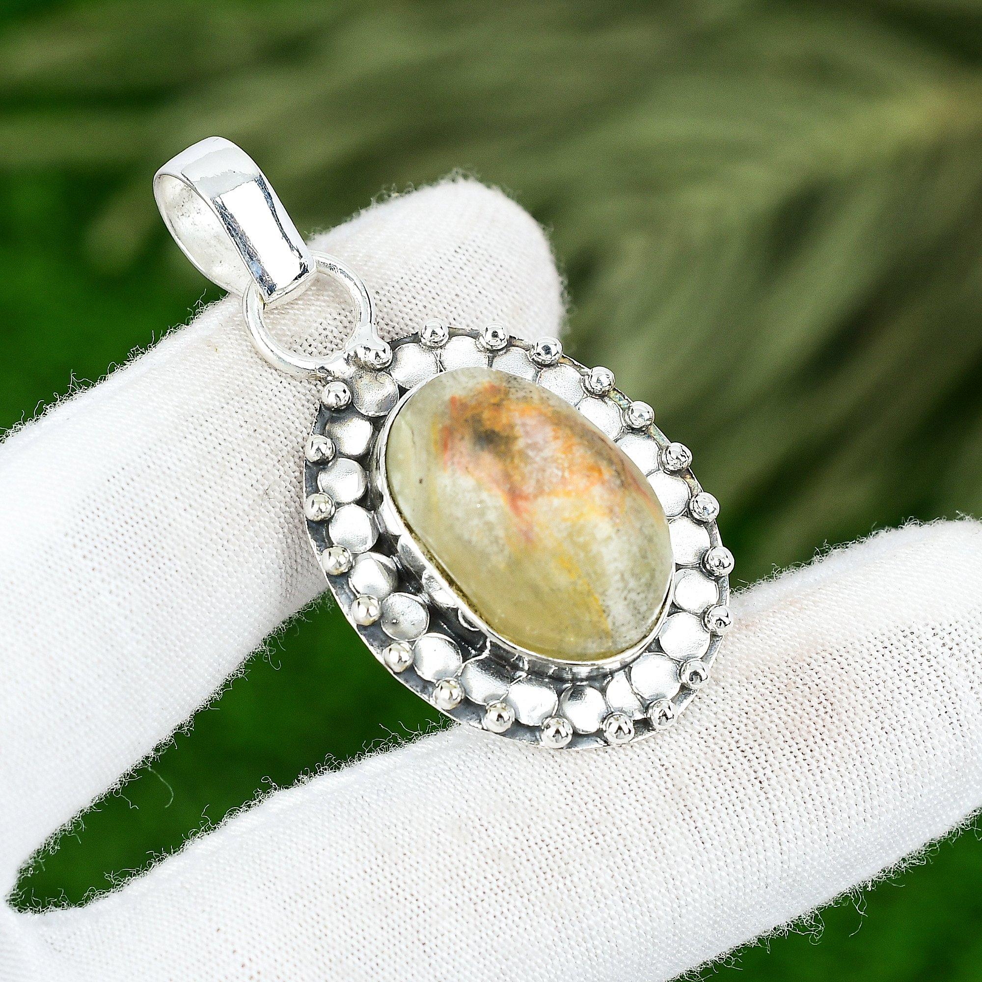 

Memorial Day Deal Natural Bumblebee Jasper Pendant Jewelry 925 Sterling Silver