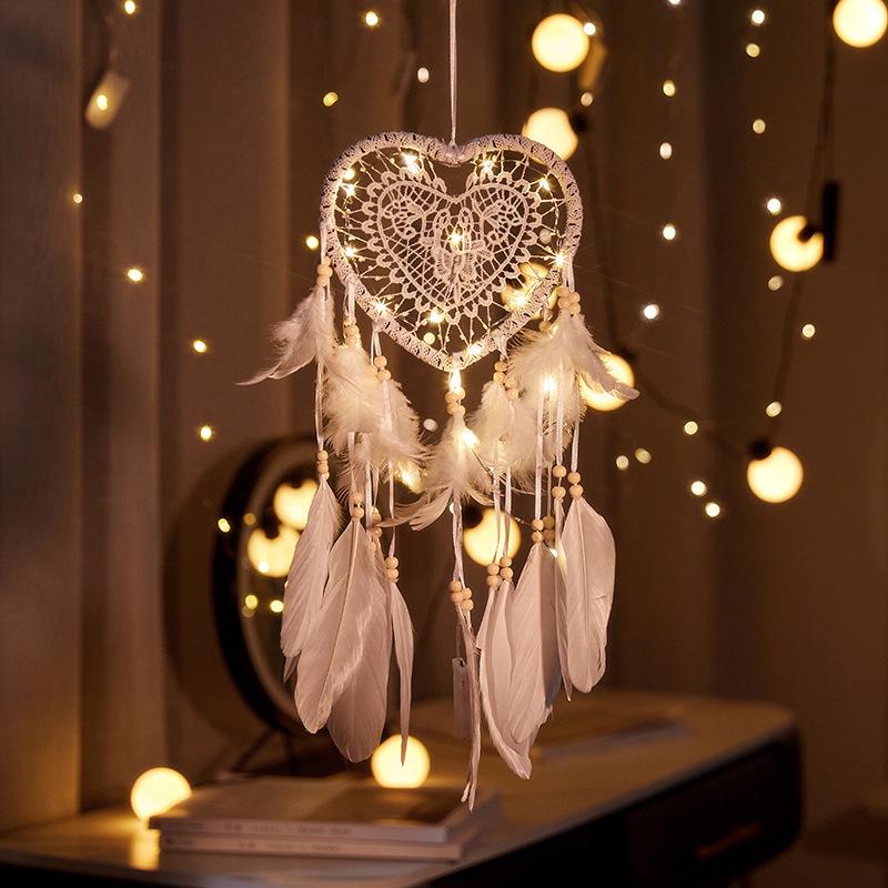 Nordic Dream Catcher Heart String Lights - Hanging Ornament for Weddings and Christmas