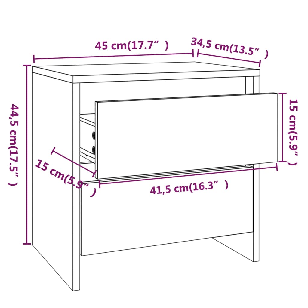 Nightstands 2 pcs Grey Sonoma 45 x 34.5 x 44.5 cm Particleboard