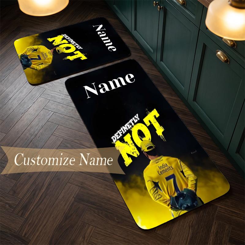 MS Dhoni (1) Customize Name Flannel Kitchen Mat Soft Non-Slip Kitchen Floor Runner Rug for Home Kitchen Decor