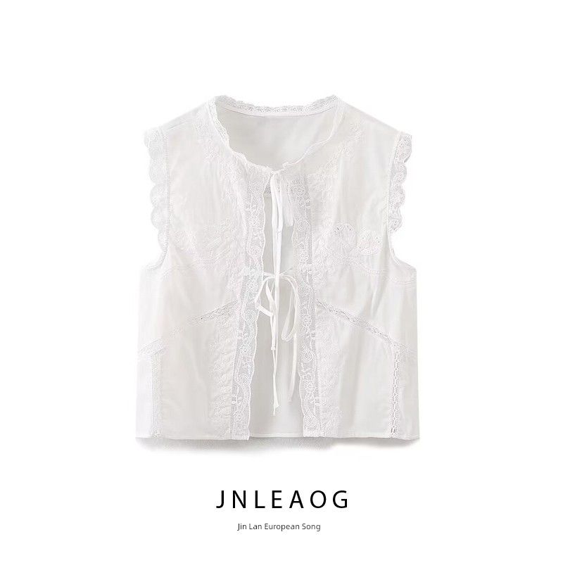 Jnleaog Autumn New Women's Clothing Fashion Style French Fashion All-Match Bowknot Decoration Embroider Tops