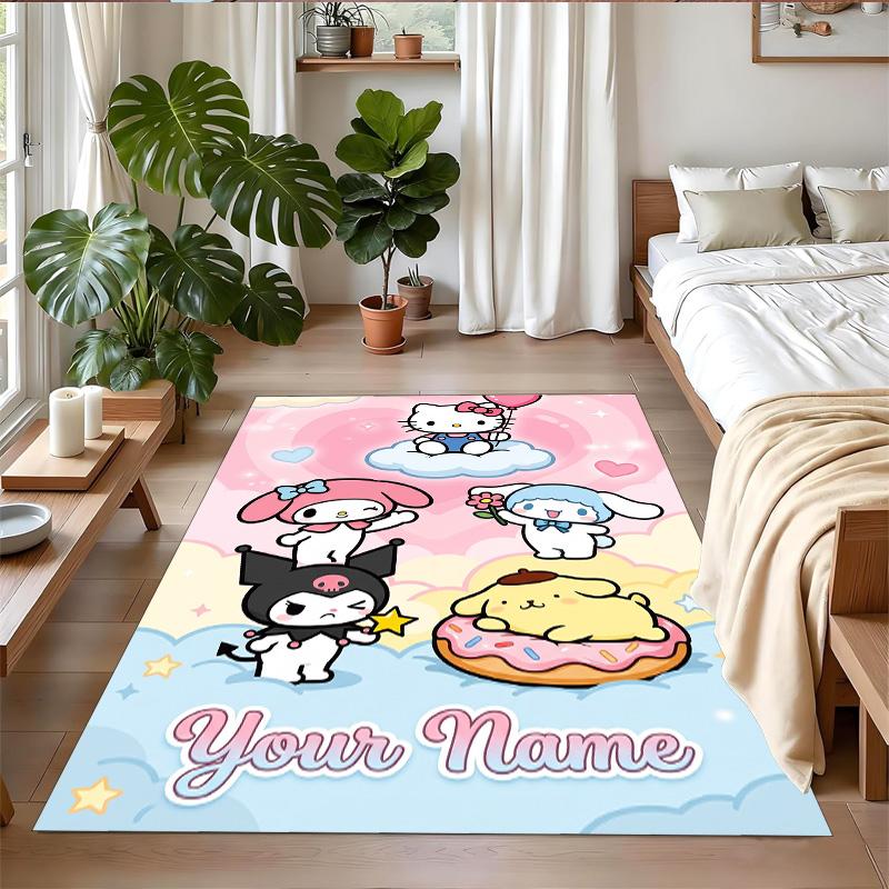 Crystal Velvet Rug Custom Name Text, Soft Non Slip Floor Mat Home DecorHello Kitty