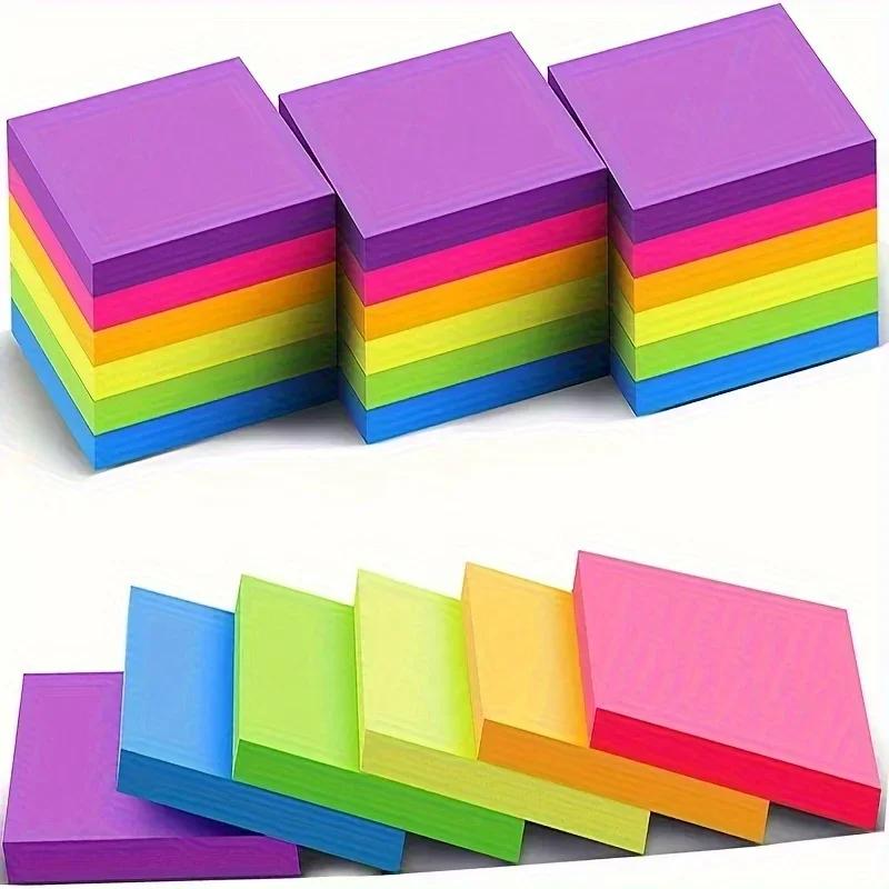 300/600PCS six colors  blank color fluorescent post-it notes are suitable for students' homework, and can be stuck for n times.