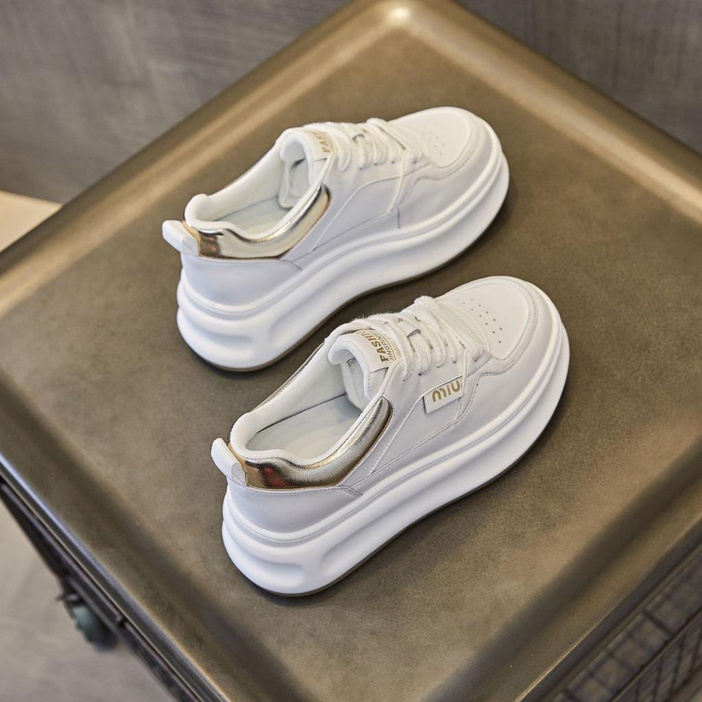 Spring and summer new leather casual women's inner heightening platform slimming single shoes versatile muffin board shoes women