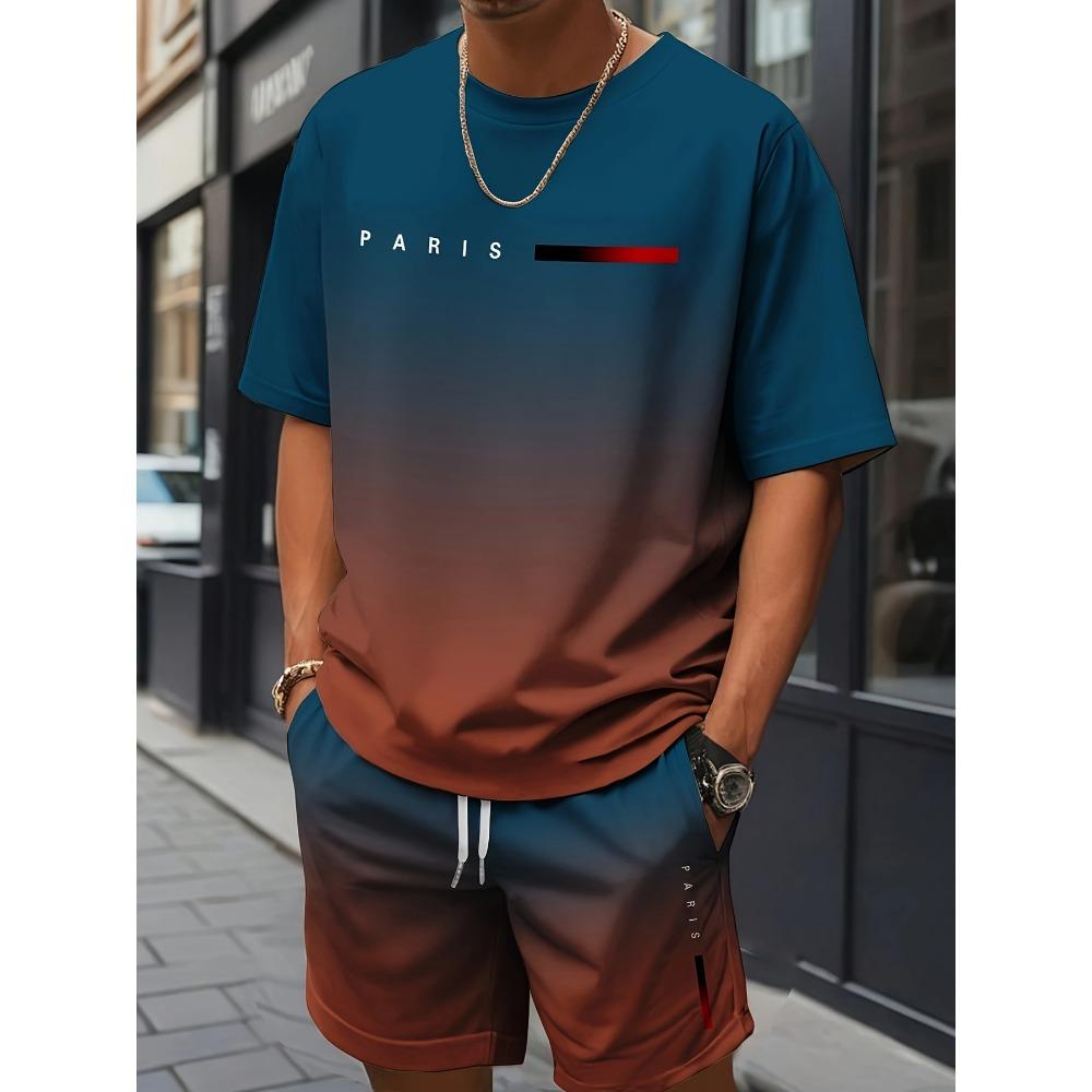 New Men's 3D Printed T-shirt and Shorts Set Fashionable Streetwear Short Sleeved Top and Shorts Men's Clothing